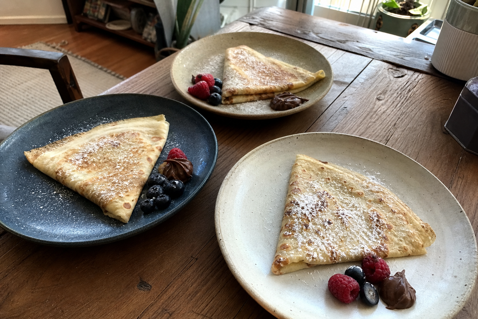 Dessert crepes on plates ready to share at home