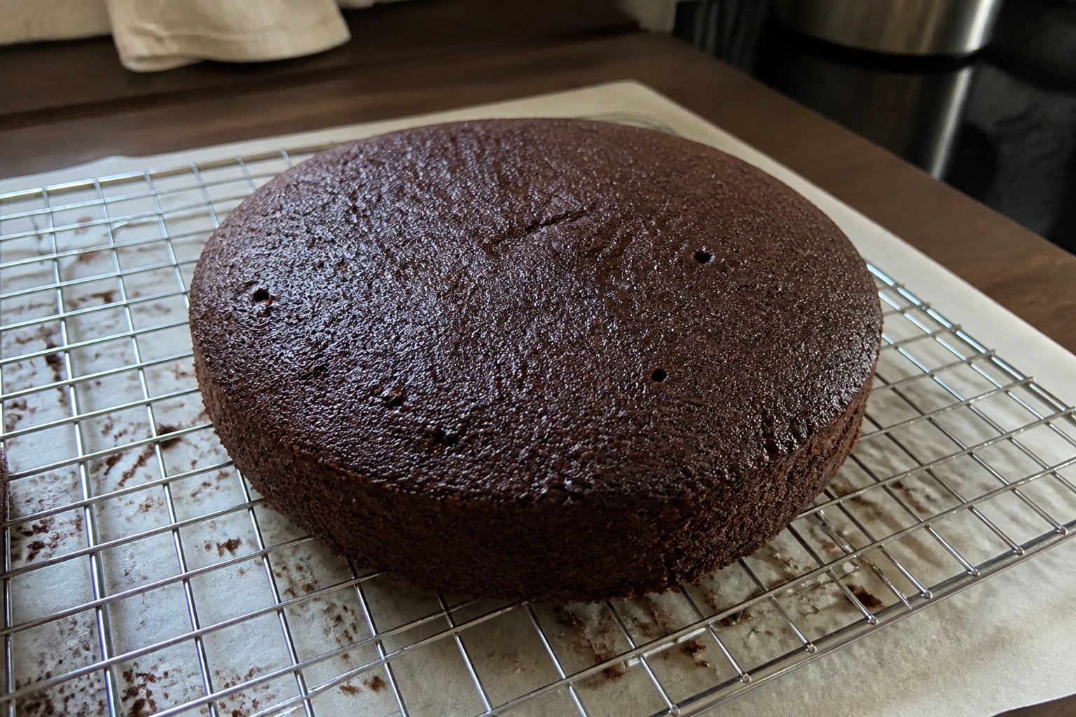A close look at the finished a home version of the classic chocolate-and-apricot cake