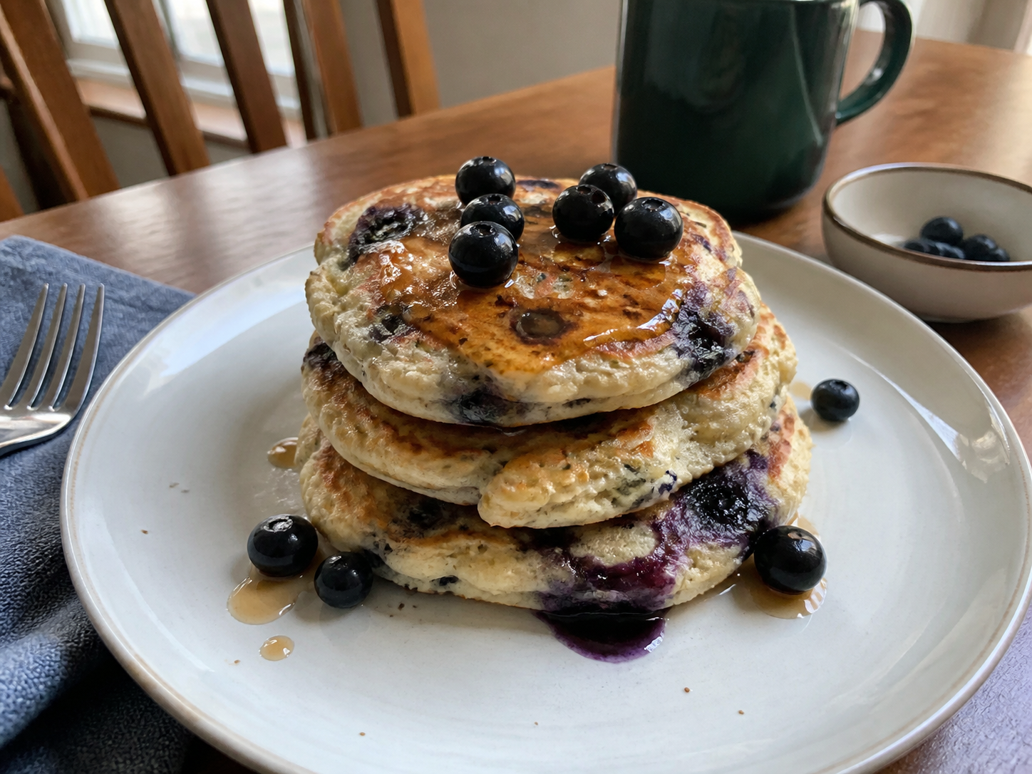 Blueberry muffin mix pancakes on a plate