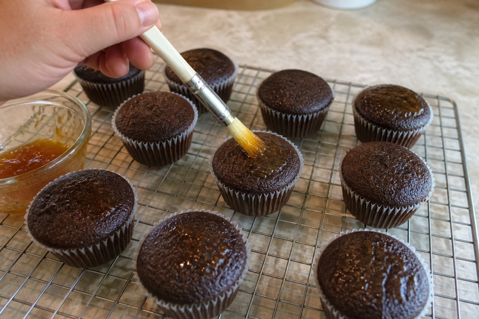 A close look at the finished a home version of the classic chocolate-and-apricot cake