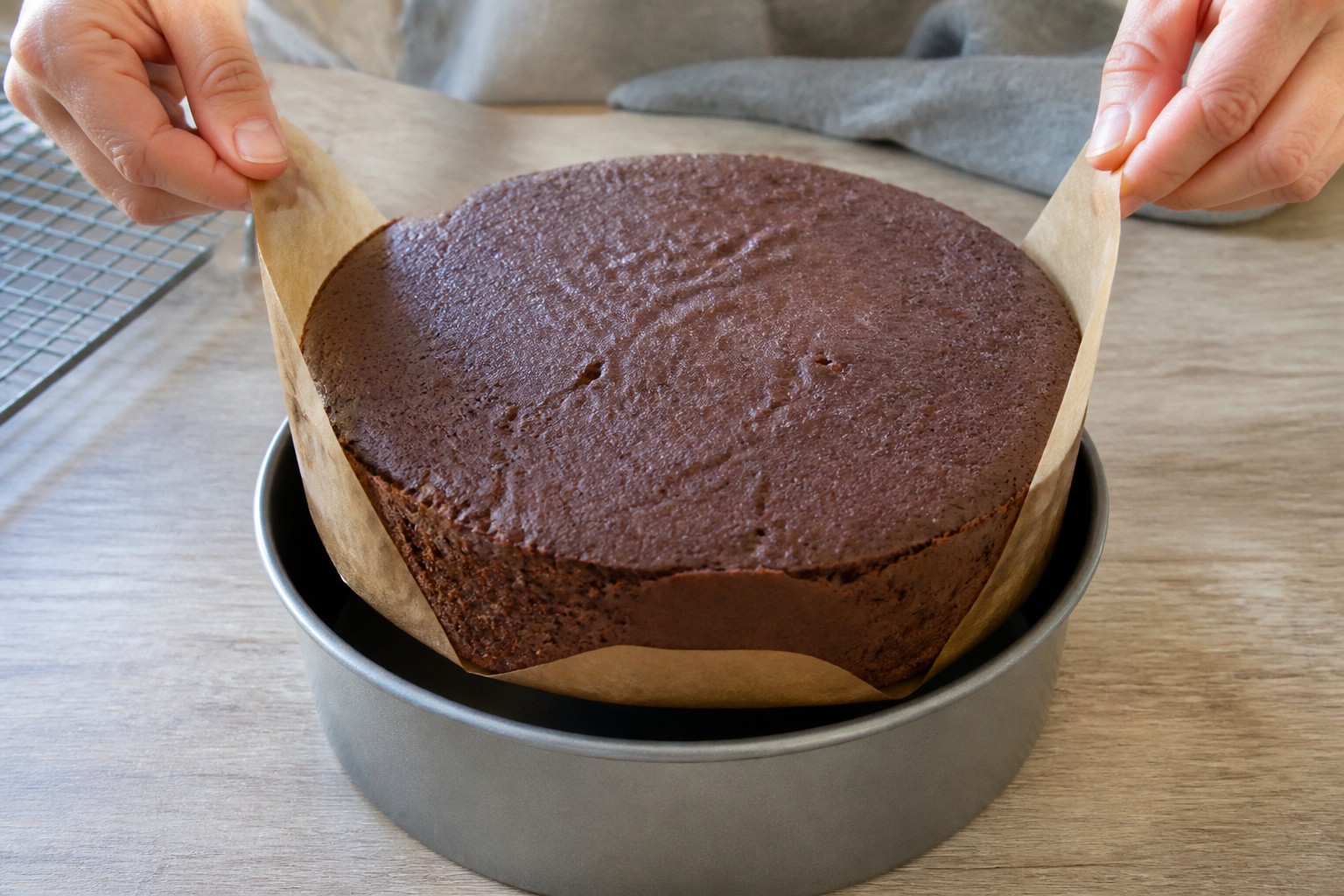A close look at the finished a home version of the classic chocolate-and-apricot cake