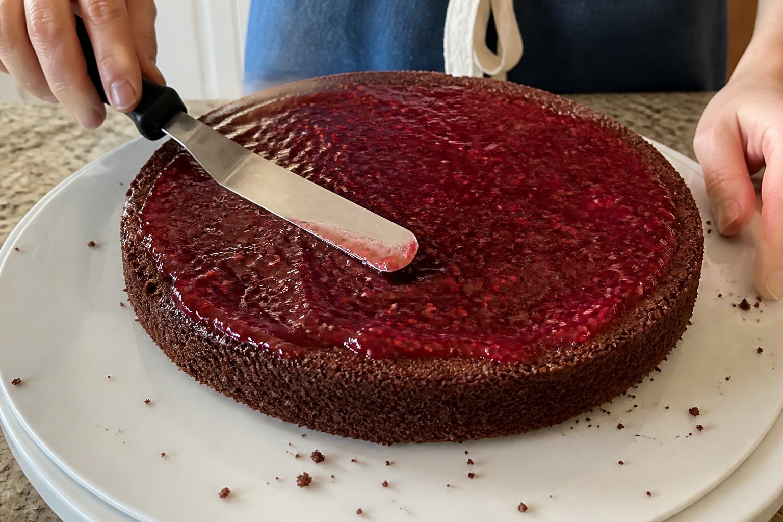 A close look at the finished a home version of the classic chocolate-and-apricot cake